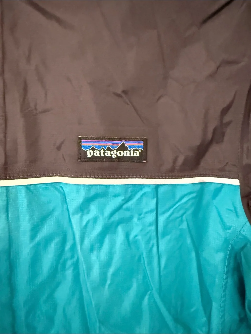 Patagonia Kids Teal & Black Hooded Rain Jacket